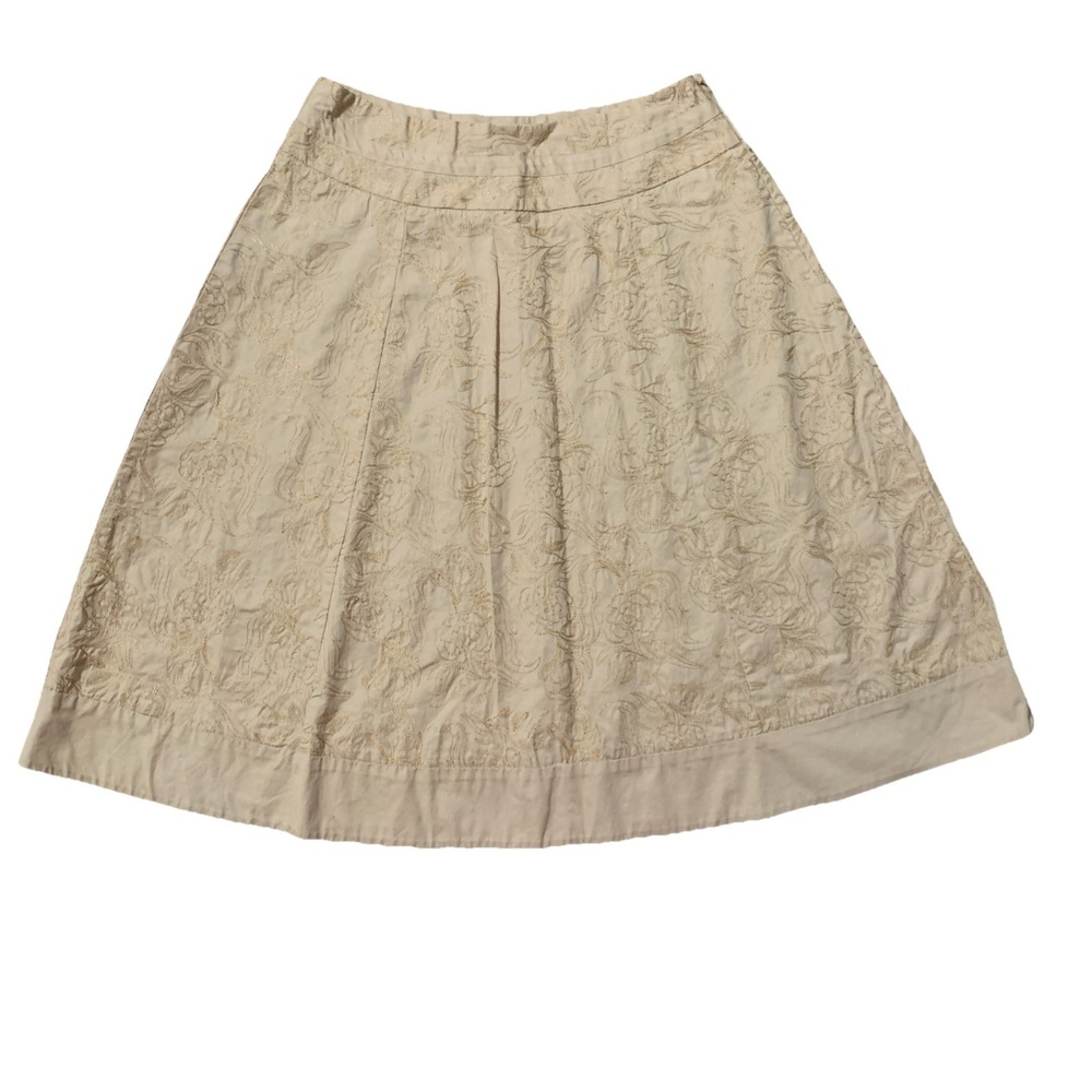 Westbound A-Line Skirt Womens 10 Beige Floral Embroidered Knee Length Boho